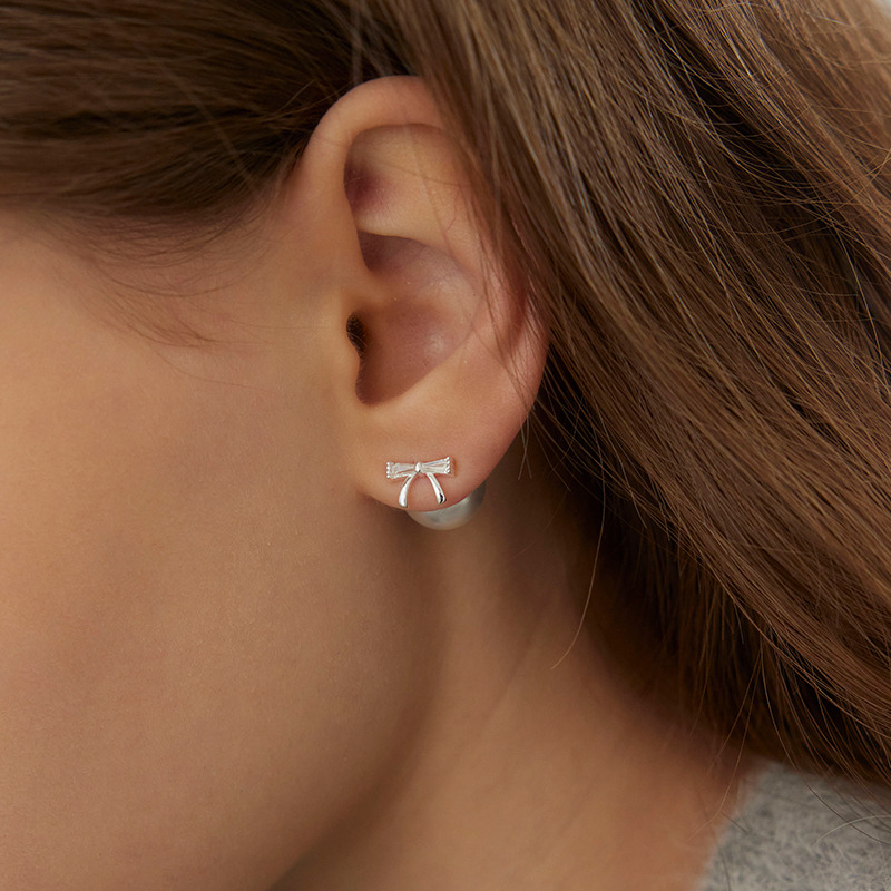 머머 무르무르 925silver Ribbon pearl clutch earrings