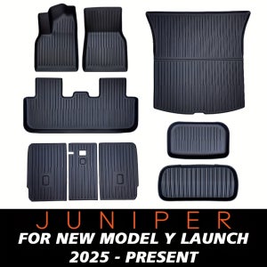 Tesla 뉴 모델 Y 출시 () 5인승 2025용 바닥 및 트렁크 매트 (7인승에는 맞지 않음) 전천후 TPE 카고 라이너 바닥 매트 및 카고 트렁크 매트 추가