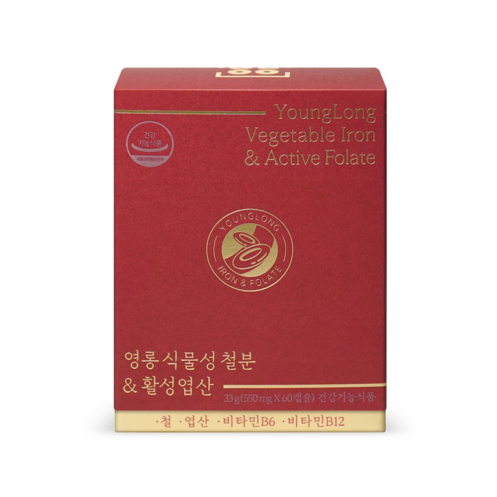 <b>영롱</b> 식물성 철분 앤 활성<b>엽산</b> 550mg x 60캡슐, 4개