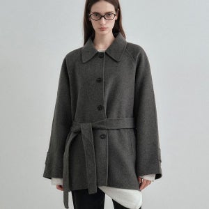 [몽돌] 캐시미어 울 핸드메이드 하프 코트 그레이 MDCT013GRAY