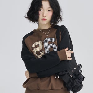 26 패치 자수 라글란 스웻셔츠 브라운