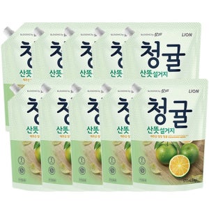 참그린 청귤 산뜻 설거지 주방세제 리필 970ml 10개입 제주산 성분  과일 채소 세척제 퐁퐁 살림 주방용