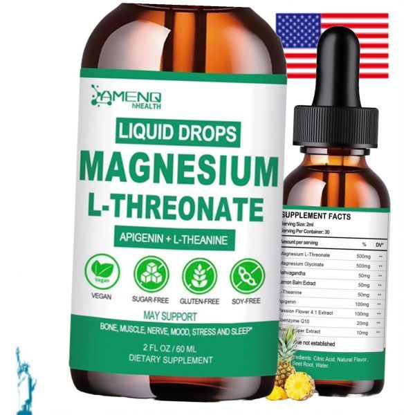 마그네슘 L-트레오네이트 액상 트리플 칼름 트레오네이트 아피제닌 테아닌 플러스 패션 플라워 레몬 밤 글리시네이트 이완 수면 근육 신경 건강용 AMENQ h건강  파인애플  2 플로