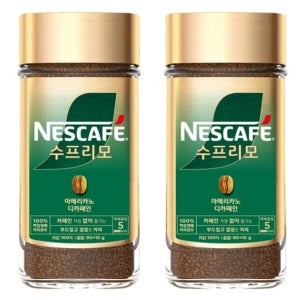 | 네스카페 | 수프리모 디카페인 아메리카노 병 100g x 2개 진하고 깊은맛 프리미엄원두 탕비실 사무실 회사 관공서