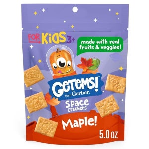 Get’ems! Gerber 메이플 스페이스 크래커, 진짜 채소 및 과일로 만든 어린이 간식, 철분 비타민 E, 인공 향료 없음, 감
