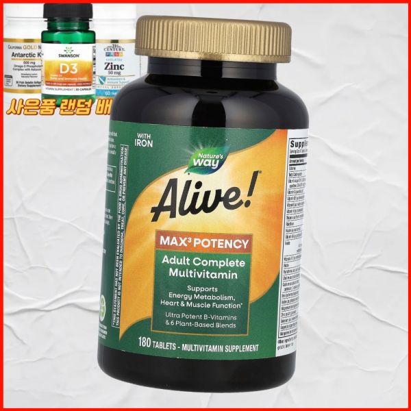 네이처로스 웨이 <b>얼라이브 맥스</b>3 <b>포텐시</b> 성인용 컴플리트 종합비타민 <b>아이언</b> 함유 180정 미국내수용  1개