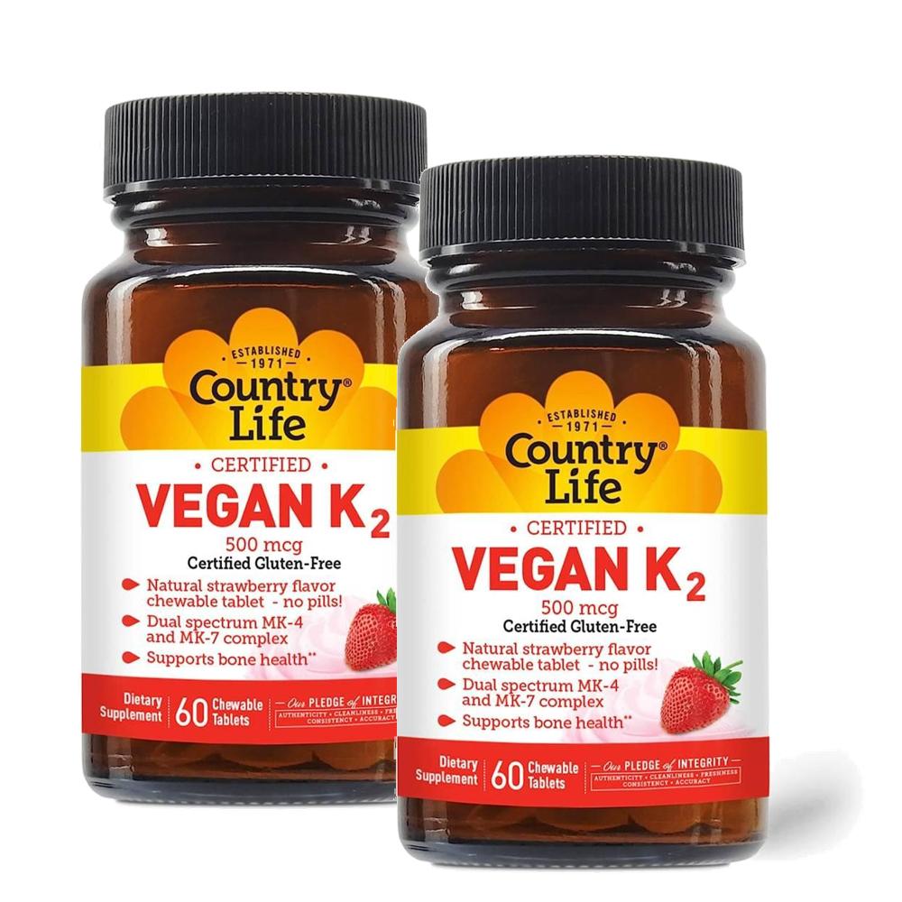 <b>컨트리라이프</b> 비건 <b>비타민K2</b> 500mcg 츄어블 딸기맛 <b>Country Life</b> Vegan <b>K2</b>  2개  60정
