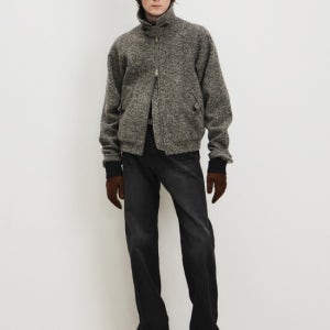 쿠메 Men Wool Bomber Jacket, Dark Gray