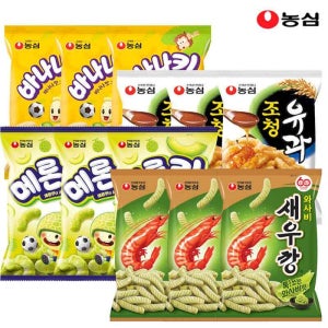 농심 와사비새우깡3봉+메론킥3봉+바나나킥3봉+조청유과3봉
