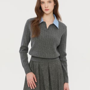 [질스튜어트 뉴욕 여성] [인기상품 재입고] 차콜그레이 탈착카라 울 니트 JSSW5D380CG