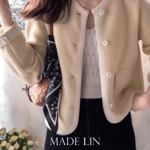 [베스트특가 6천원 할인]MADE LIN클라츠비 폴배색 쫀득스판 부드러운 자켓[size:F(55~66)]