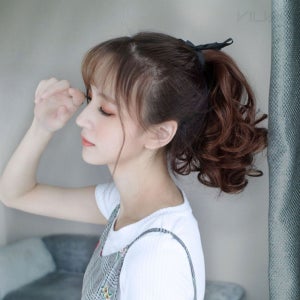 빌바오 리본 웨이브 포니테일 가발 2P세트 라이트브라운 머리볼륨피스 웨이브포니테일가발
