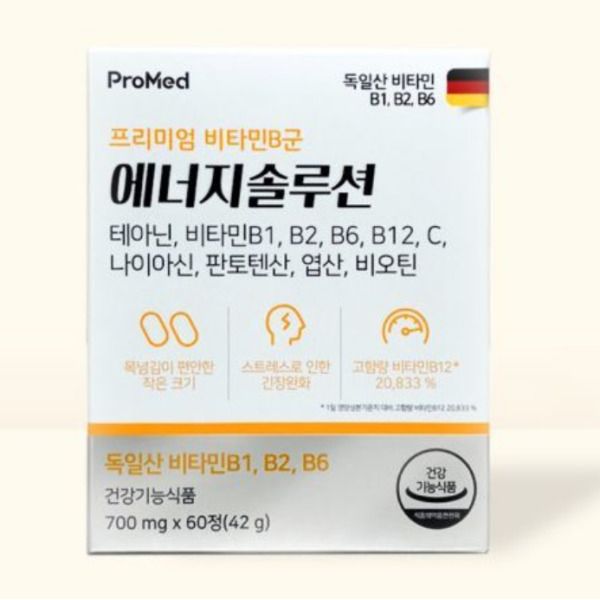 <b>프로메드</b> 테아닌 에너지솔루션 프리미엄 비타민B군 60정 1박스 503219  1개