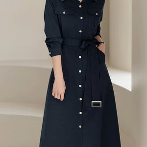 [세련미/꾸안꾸]레인델 카라 데님배색 포켓 벨트 원피스[단독특가]