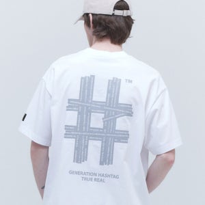 [빈트릴] 뉴 리플렉티브 해시태그 오버핏 반팔 티셔츠(오프 화이트) BA232TS004OF