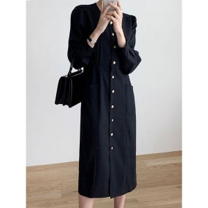 [에꼴드파리] 브레스트 퍼프 단추 롱원피스_F59WOB006Z