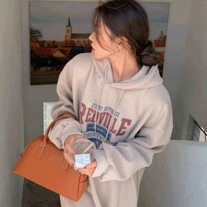 내일도착 롱원피스 포인트 레터링 트임 기모 후드 롱원피스 - 4color