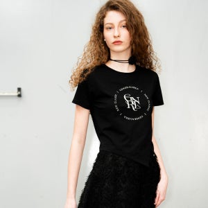 [제너럴아이디어] WOMAN GNRL 언밸런스 실켓 스판 반팔티 [BLACK] / WBD2L01518