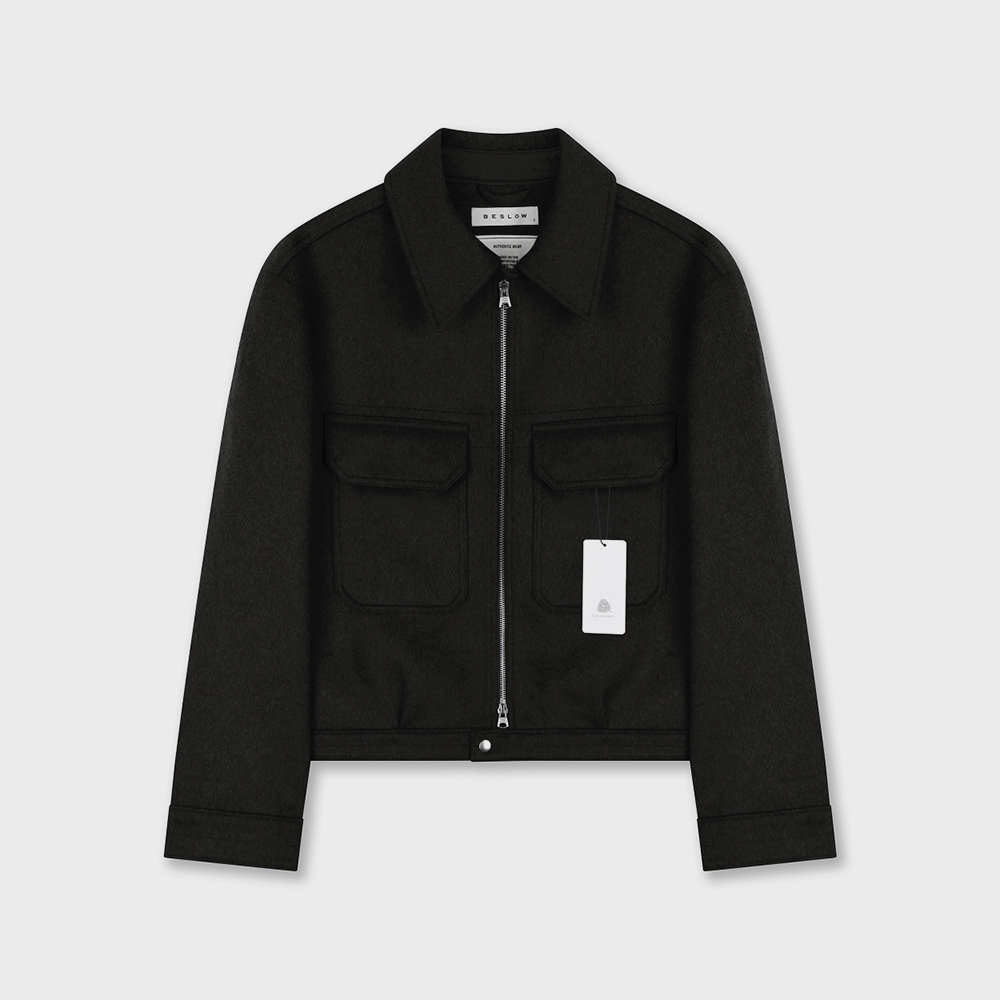 [비슬로우] CASHMERE MILITARY ZIP-UP JACKET BLACK