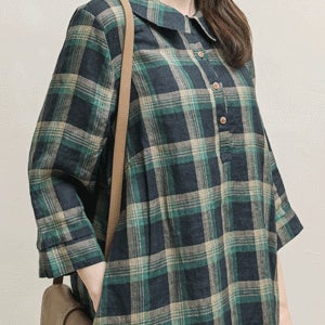 숄카라 체크 린넨 원피스