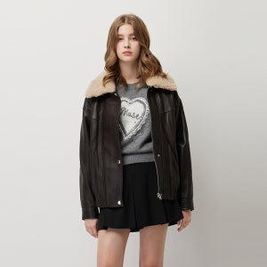 [시슬리]2025 WINTER 리얼 램스킨 무스탕 카라 오버핏 점퍼 SALE39561DW