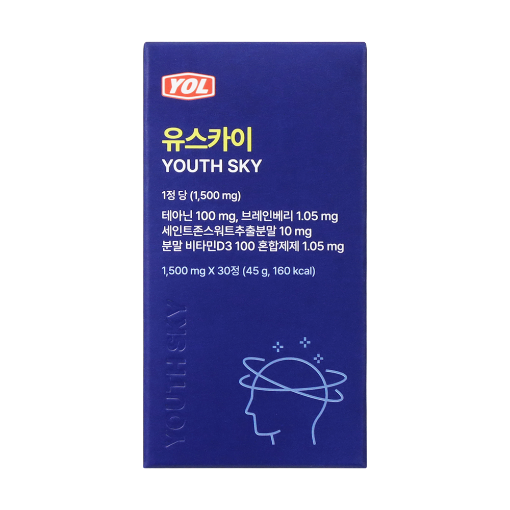 YOL 유스카이 L-<b>테아닌 100</b>mg 수험생 학생 스트레스 집중력 영양제  1박스  30정
