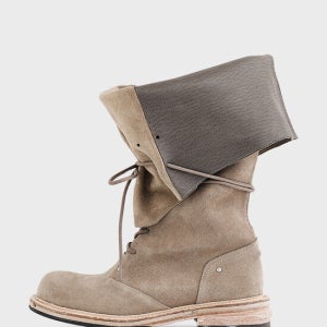 네거티브쓰리 Folded Lace-Up Long Boots_Sand
