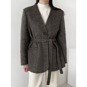 [샵앤] 여성 노카라 Y단추 핸드메이드 스트랩 하프 코트 NYS-WJK-4959-진그레이