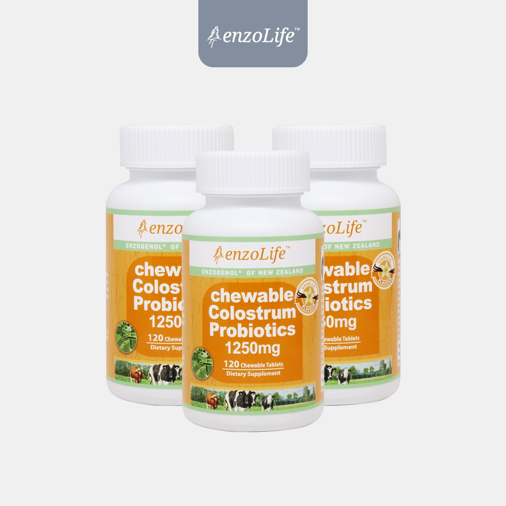 <b>엔조라이프</b> 씹어먹는 초유 프로바이오틱스 1250mg - Vanilla 120ct 3개 세트