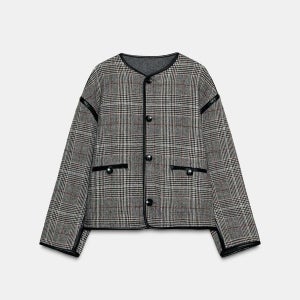 자라 리버서블 체크 라운드넥 페이크 레더 크롭 재킷 3046/417 GREY_P0183046417GREY