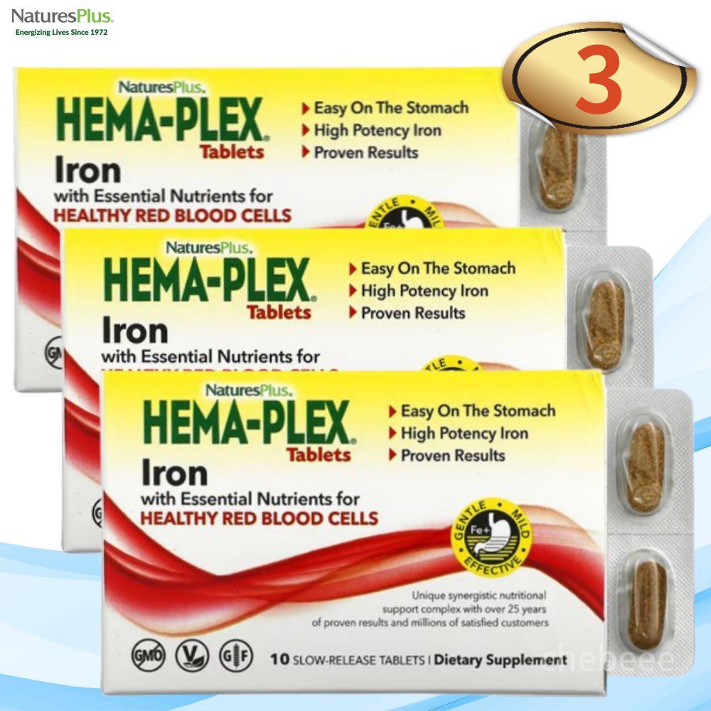 네이쳐스플러스 <b>헤마</b><b>플렉스</b> 철분 서방정 <b>10정</b> 3개 티아민 엽산 니아신