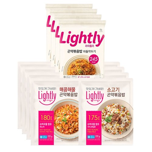 <b>라이틀리</b> 곤약볶음밥 200g 차돌깍두기 4봉+ 매콤해물 4봉 + 소고기 4봉/총12봉