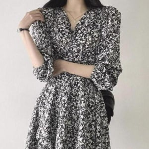 여성 데이트룩 미니 로맨틱 랩 원피스 플라워 플레어