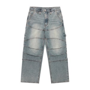 더바이닐하우스 라운드 더블 니 데님 팬츠 라이트 블루 VH2FFUD111ALB