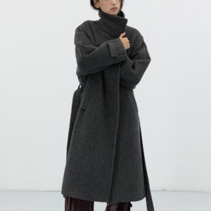 [미치코런던] 벨티드 발마칸 울 코트 차콜 ML25FO01CH