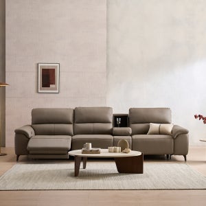 더 마제스 4인 가죽 리클라이너 소파 홈바형 브라운