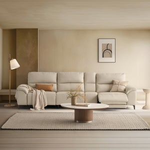 더 마제스 4인 가죽 리클라이너 소파 홈바형 소프트 샌드