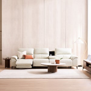 더 마제스 4인 가죽 리클라이너 소파 홈바형 아이보리