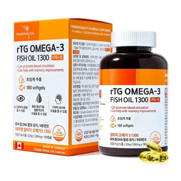 파마젠 알티지 오메가3 (6개월분) 비타민E 함유 - <b>EPA</b> DHA 1200mg 캐나다 rtg 콜레스테롤 혈행개선 기억력 영양제