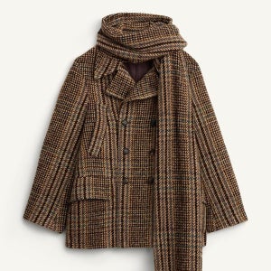 자라 한정판 체크 울 혼방 스카프 크롭 더블 코트 5805/066 BROWN_P0185805066BROWN