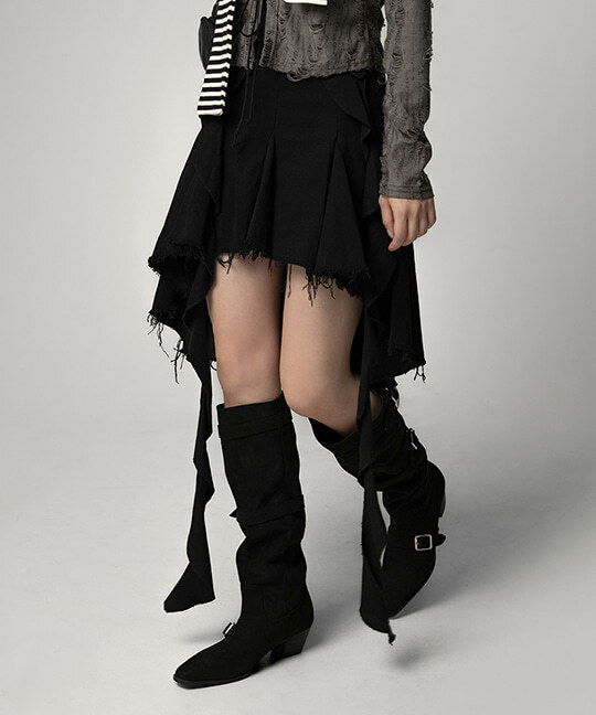 누아뮤트 언리츠 프릴 언발 드레이프 미니 스커트 Asymmetric Drape Mini Skirt