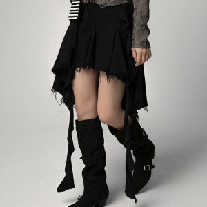 누아뮤트 언리츠 프릴 언발 드레이프 미니 스커트 Asymmetric Drape Mini Skirt
