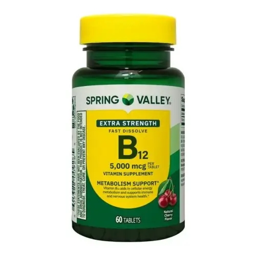 Spring Valley <b>비타민</b>B12 5000mcg 체리맛 엑스트라스트렝스 타블렛 60정