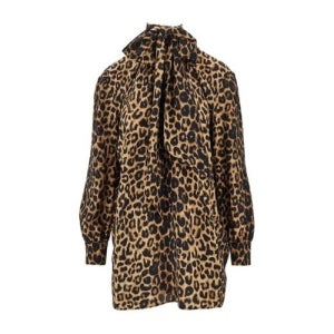 생로랑 보우넥 레오파드 루즈 원피스 851136 Y6J43 9665