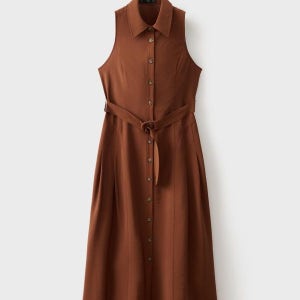 망고 브라운 미디 셔츠원피스 벨트 슬리브리스 플러스사이즈 17014085 MARRON_P01817014085MARRN