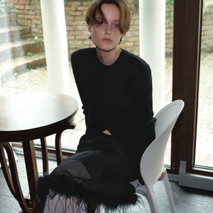 [오버듀플레어] [INNER SET] FUR TRIMMED LAYERED SKIRT_BLACK OF54SK502BK