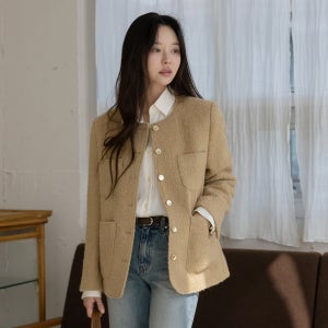 라운드넥 울 부클 트위드 자켓