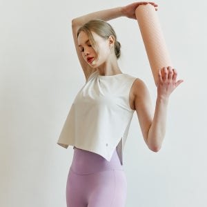 스피닝 아스킨 사이드 슬릿 끈나시 나시 스포츠 화이트