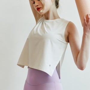 스피닝 아스킨 사이드 슬릿 끈나시 나시 스포츠 화이트