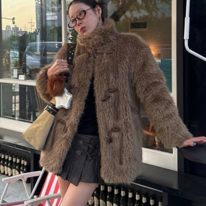 [에트몽] Duffle Fur Half Coat, Khaki Brown FC140UWW83